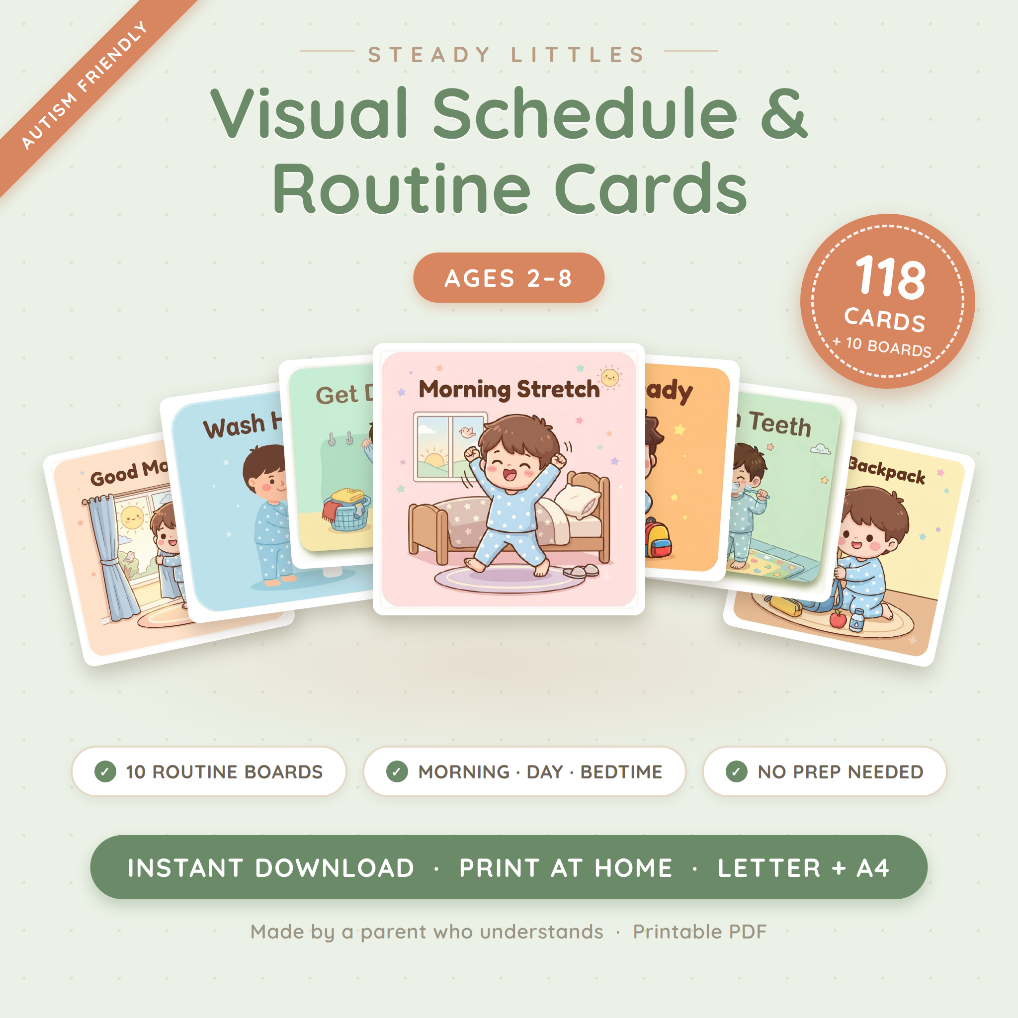 Visual Schedule & Routine Cards — 100+ Printable Icon Cards for Autism (Ages 2–8)