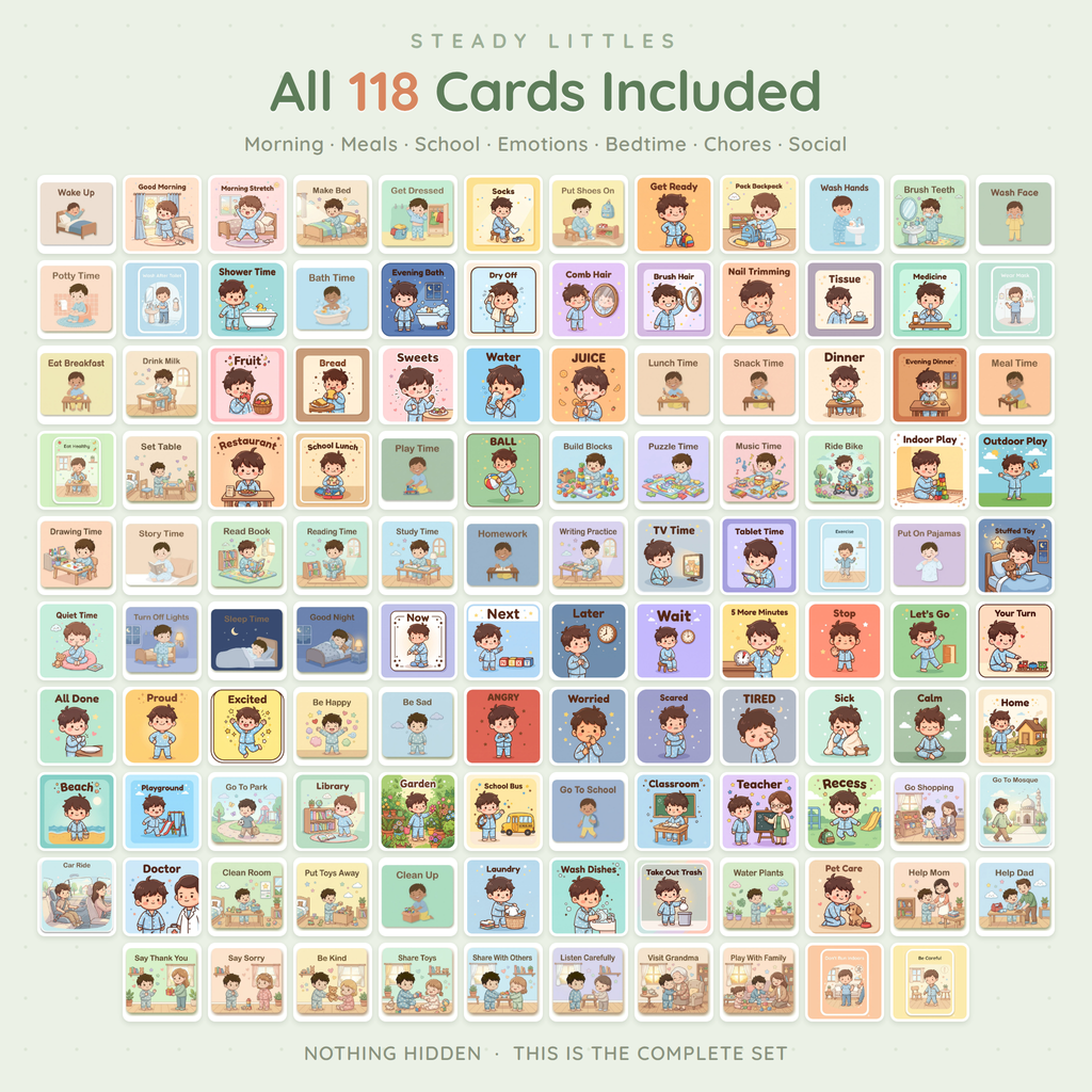 Visual Schedule & Routine Cards — 100+ Printable Icon Cards for Autism (Ages 2–8)