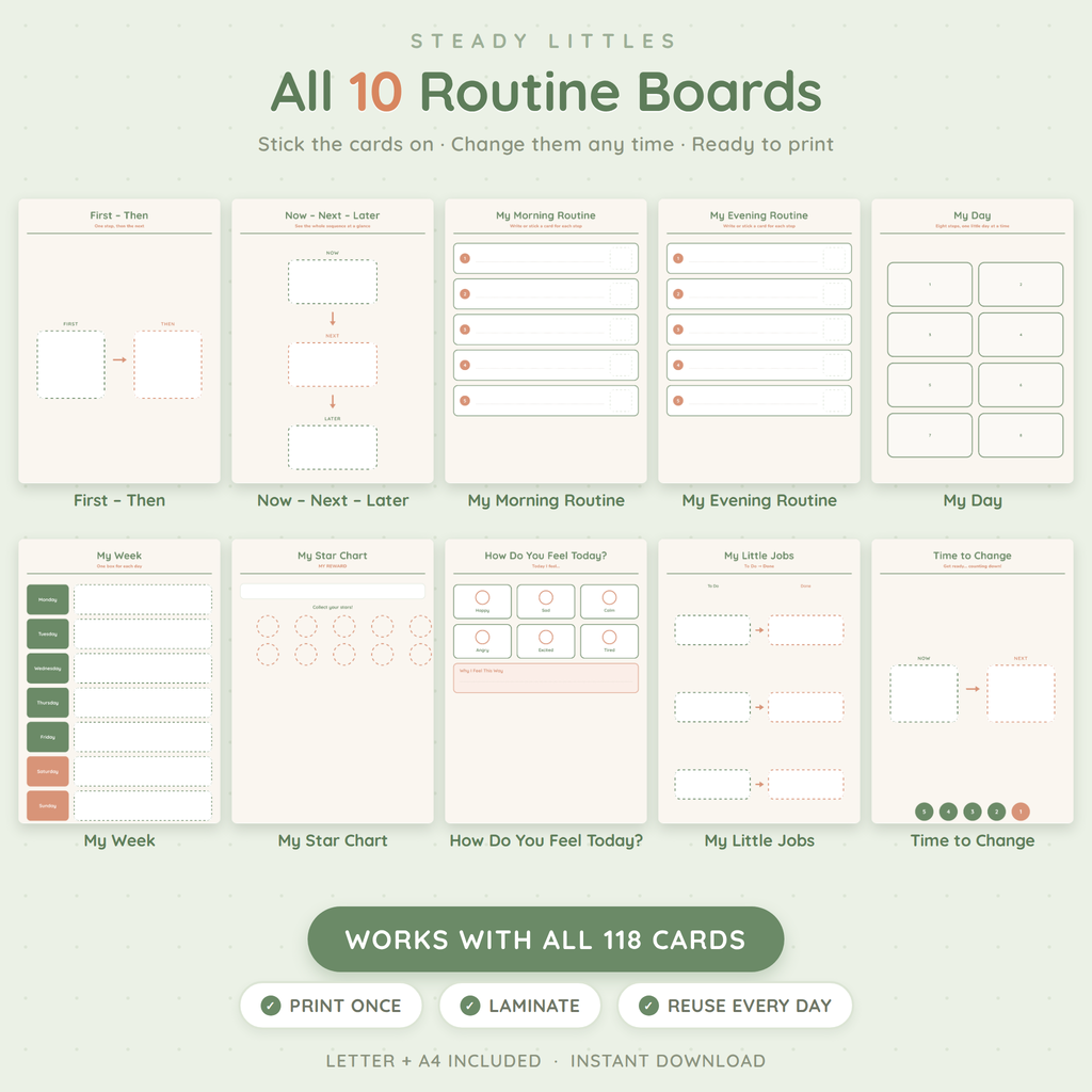Visual Schedule & Routine Cards — 100+ Printable Icon Cards for Autism (Ages 2–8)