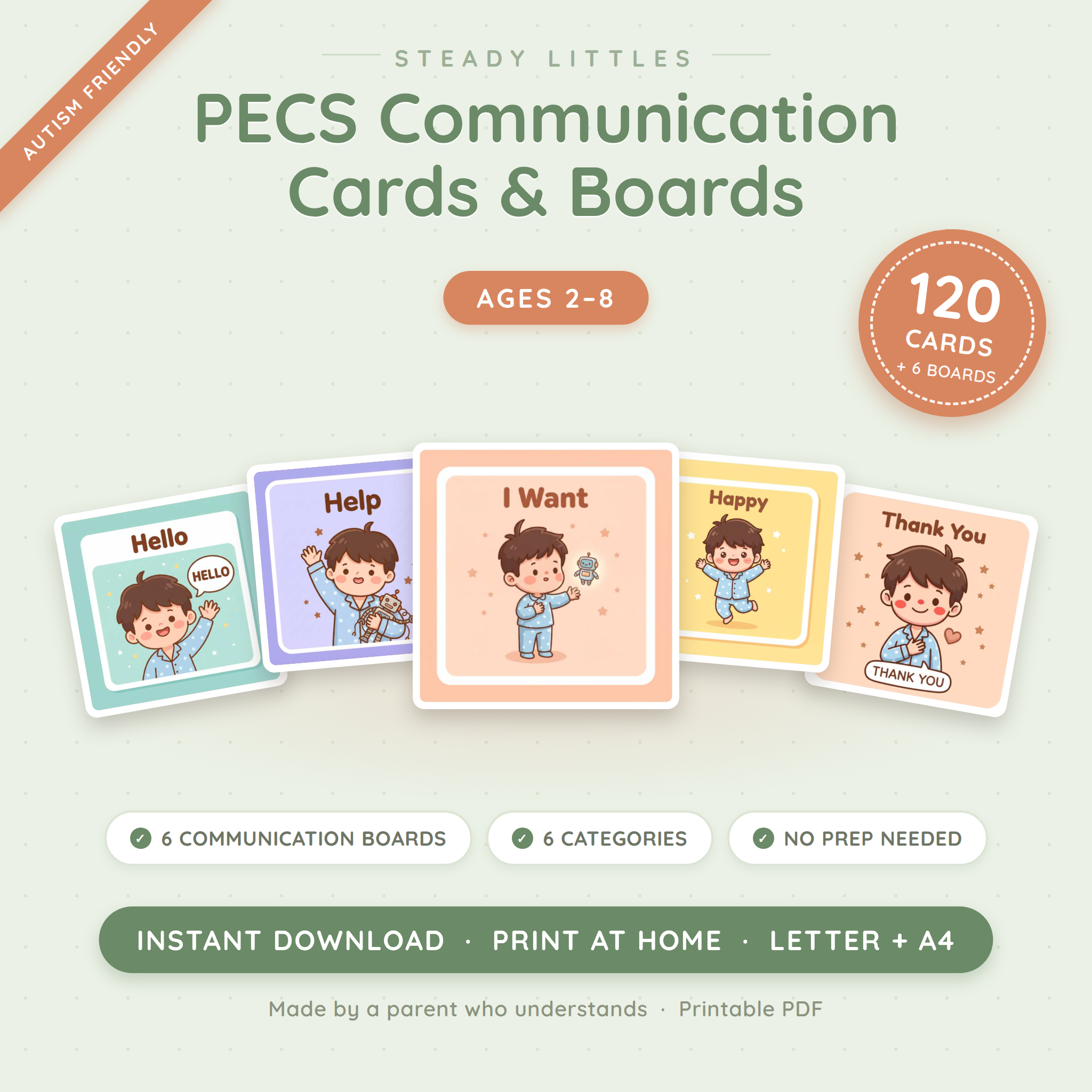 PECS Communication Cards & Boards — 120+ Printable Cards for Autism (Ages 2–8)